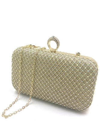 Rhinestones Women Finger Ring Evening Bags HB-0071 GOLD AB